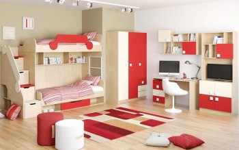 Детская комната Бэрри (Бежевый/Красный/корпус Клен) в Бийске - bijsk.mebel54.com | фото