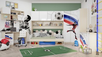 Детская комната Футбол ЧМ (Белый/Синий/корпус Клен) в Бийске - bijsk.mebel54.com | фото