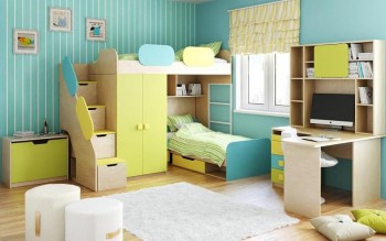 Детская комната Смайли (Желтый/Голубой/Зеленый/корпус Клен) в Бийске - bijsk.mebel54.com | фото