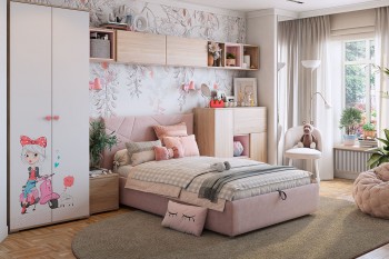 Комплект детской мебели Алина К2 Дуб мария/белый/нежно-розовый велюр в Бийске - bijsk.mebel54.com | фото