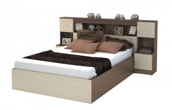 Кровать с прикроватным блоком КР 552 Спальня Basya (шимо темный/шимо светлый) в Бийске - bijsk.mebel54.com | фото