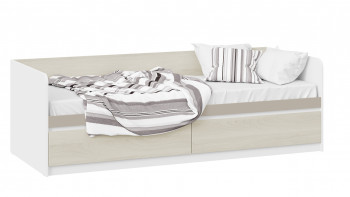 Кровать «Сканди» с 2 ящиками Дуб Гарден/Белый/Глиняный серый в Бийске - bijsk.mebel54.com | фото