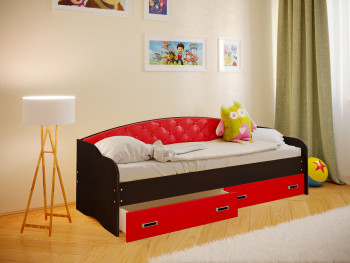 Кровать Софа-8 с мягкой спинкой (900х2000) Венге/Красный в Бийске - bijsk.mebel54.com | фото