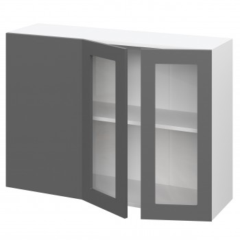 Норд ШВУПС 1000 Шкаф верхний угловой со стеклом (Софт черный/корпус Белый) в Бийске - bijsk.mebel54.com | фото