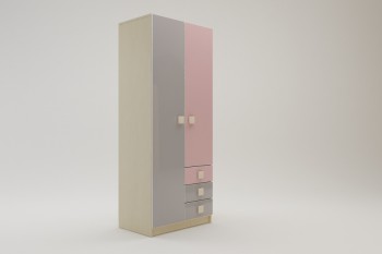 Шкаф 2-х створчатый с ящиками Грэйси (Розовый/Серый/корпус Клен) в Бийске - bijsk.mebel54.com | фото