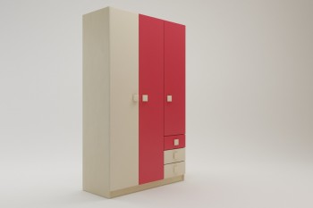 Шкаф 3-х створчатый с ящиками Бэрри (Бежевый/Красный/корпус Клен) в Бийске - bijsk.mebel54.com | фото