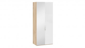 Шкаф для одежды с 1 глухой и 1 зеркальной дверями левый «Эмбер» Яблоня Беллуно/Белый глянец в Бийске - bijsk.mebel54.com | фото