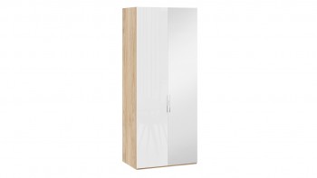 Шкаф для одежды с 1 глухой и 1 зеркальной дверями правый «Эмбер» Яблоня Беллуно/Белый глянец в Бийске - bijsk.mebel54.com | фото
