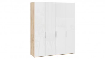 Шкаф для одежды с 4 глухими дверями «Эмбер» Яблоня Беллуно/Белый глянец в Бийске - bijsk.mebel54.com | фото