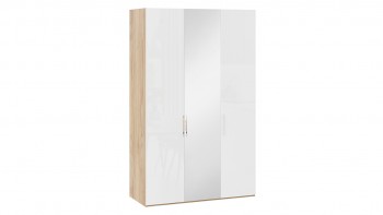 Шкаф комбинированный с 2 глухими и 1 зеркальной дверями правый «Эмбер» Яблоня Беллуно/Белый глянец в Бийске - bijsk.mebel54.com | фото