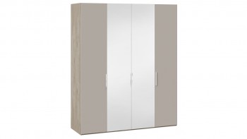 Шкаф комбинированный с 2 глухими и 2 зеркальными дверями «Эмбер» Баттл Рок/Серый глянец в Бийске - bijsk.mebel54.com | фото
